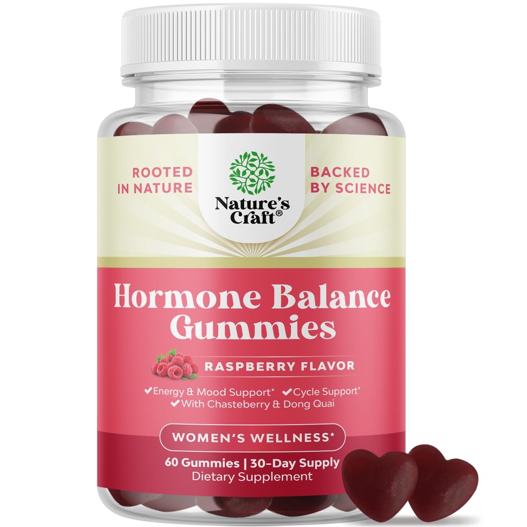 Hormonsko ravnovesje za ženske Gumije vseh starosti - PMS podpora dodatek za ženske, da urejajo Menstrualni cikel & Hormonsko ravnotežje Menopause & Mood Swings z vitaminom B6 & Dong Quai - 60 Chews