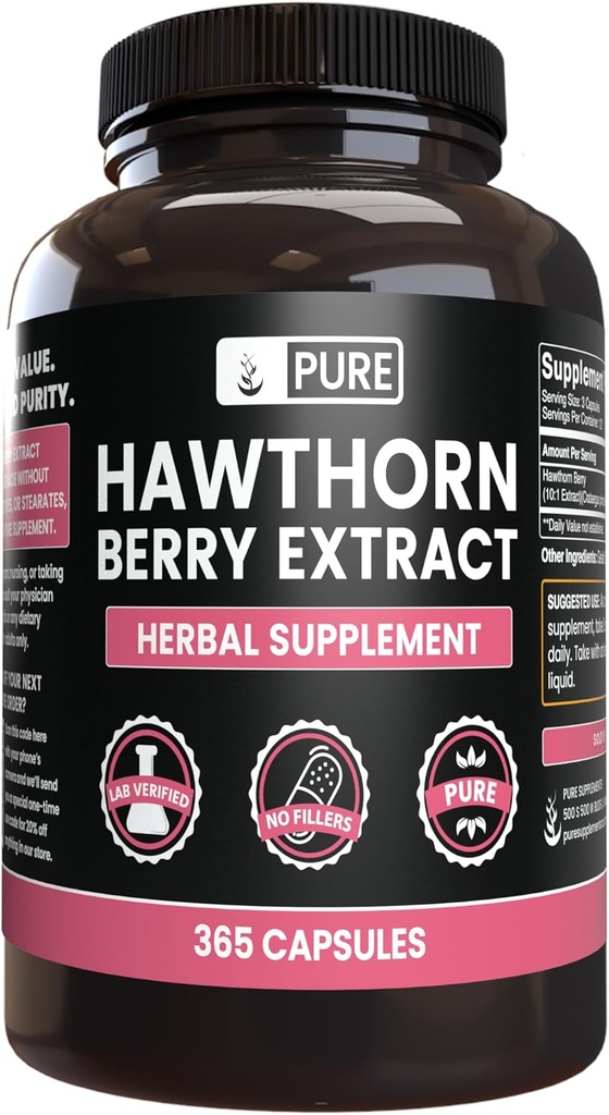 Čiste izvirne sestavine Hawthorn Berry Extract No Magnezij ali riž polnila, vedno čista, Lab preverjen (365 kapsul)