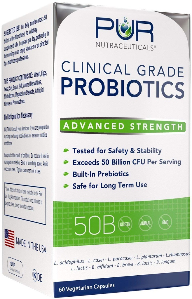Probiotiki klinične stopnje * 50 milijard CFU/serving * 10 sevi * Vgrajeni prebiotiki * 60 dnevne kapsule - 2 mesec oskrba * Vse naravne 100% Made in USA