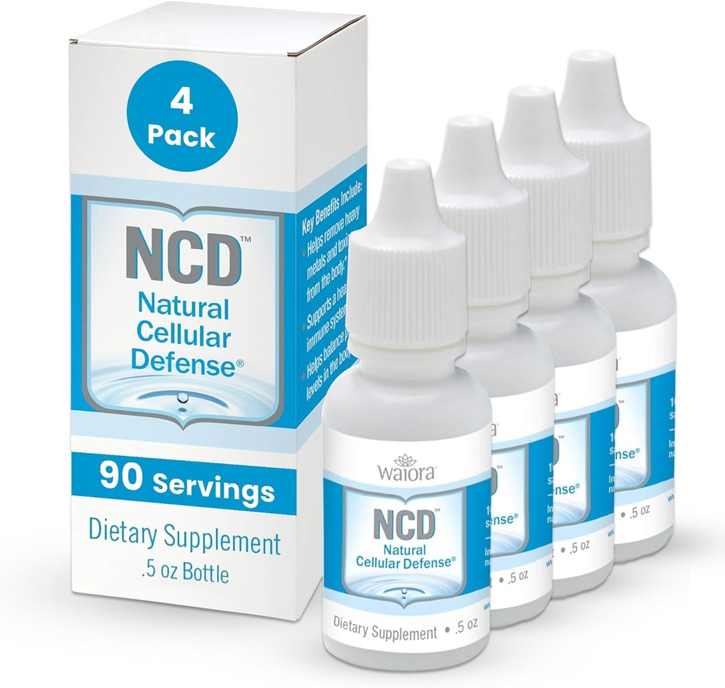 Waiora Natural Cellular Defense (NCD) Tekoči zeolit kapljice, klinoptilolit za moške in ženske - dodatek za imuno, zdravo podporo Gut, čiščenje, pH ravnovesje (0,5oz steklenica, 4 Ct – 360 serv)