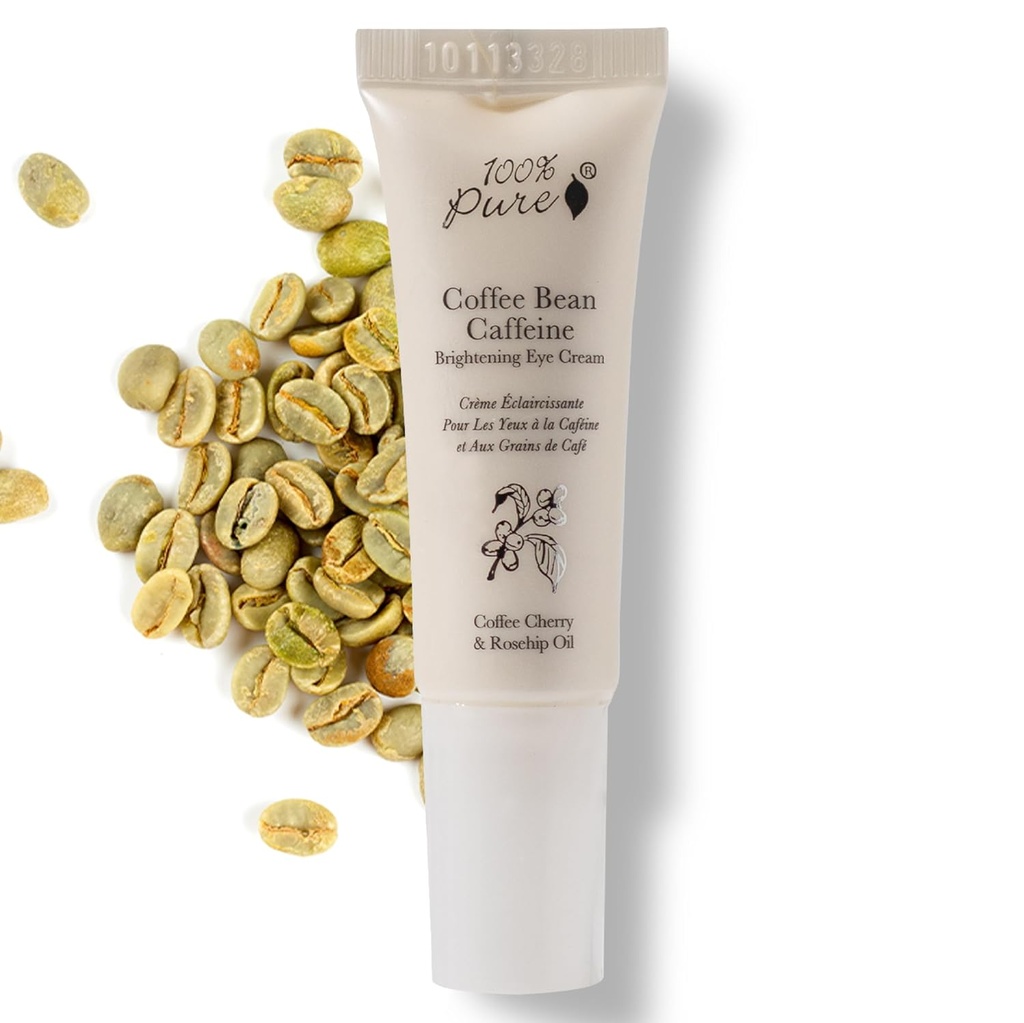 100% PURE kava fižol Kofein krema za oči Osveži & Hidrat pod očesnim zdravljenjem Zmanjšaj Puffiness, temni krogi, gube z zelenim čajem, Rose Hip, Vitamin E - Mladostne oči - Vegan - 0,3 oz