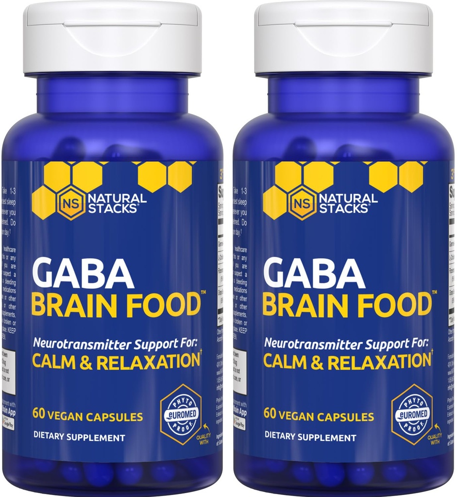 GABA Brain Food - GABA dodatek z L-citrulinom in ekstraktom grozdnih semen - Podpora za pomiritev in sprostitev - nočno spanje - Podpira proizvodnjo gama aminomaslene kisline - 120 L-citrulinskih kapsul