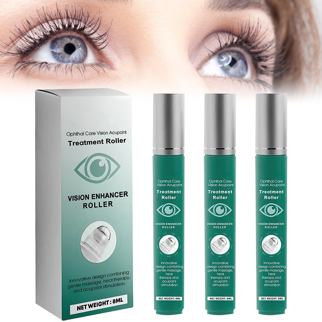 Vizija Izboljšati masažo roller, oko roller za izboljšanje vidno jasnost, naravni vid Izboljšalec roler, Olajšati očesni sev, utrujenost, in nelagodje 8 ml (3 Pcs)