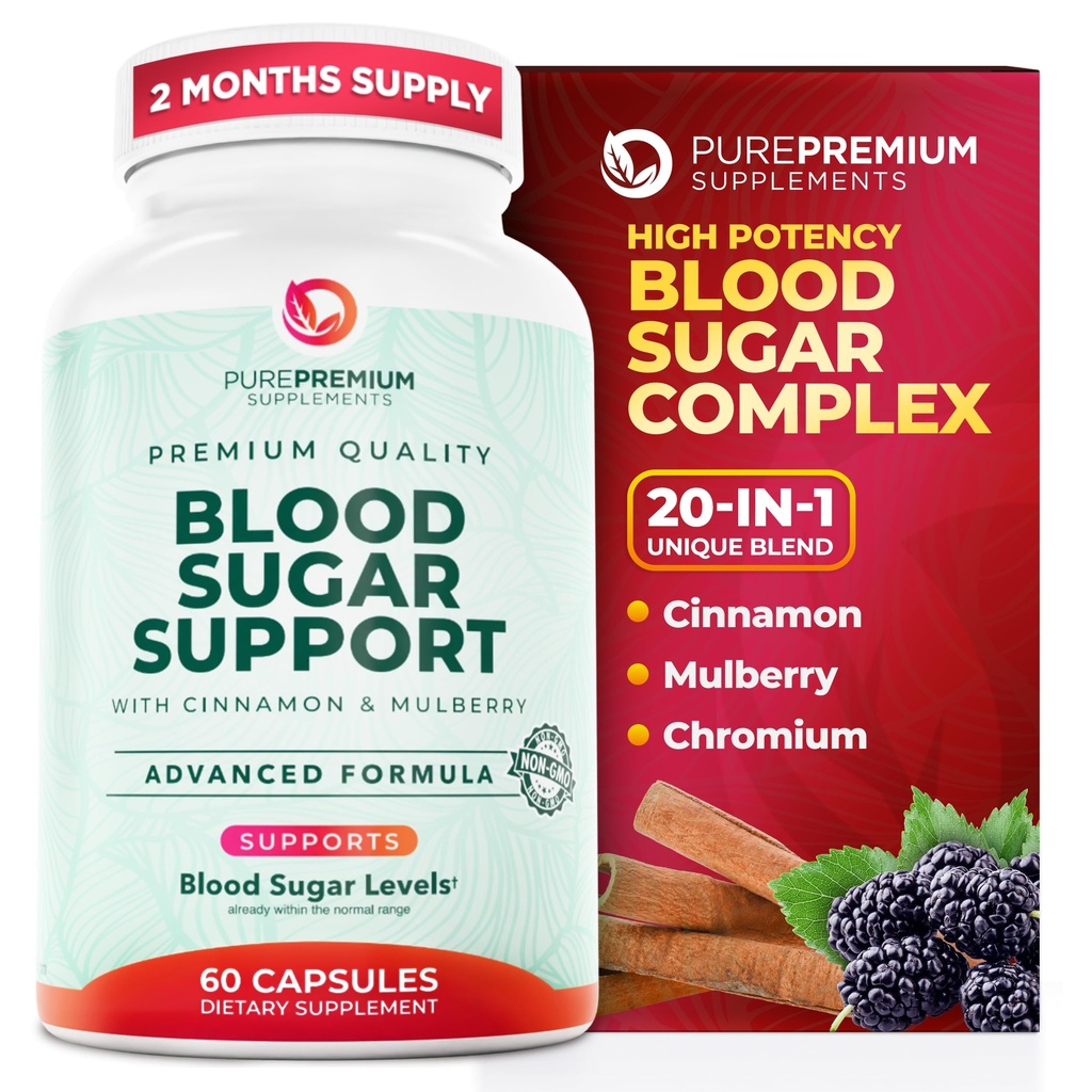 PurePremium Normalna podpora za sladkor v krvi - 20 Aktivne sestavine Kompleks za podporo ravni sladkorja v krvi Že v normalnem razponu - s cimetom, bitter melon, Chromium, Mulberry - 60ct