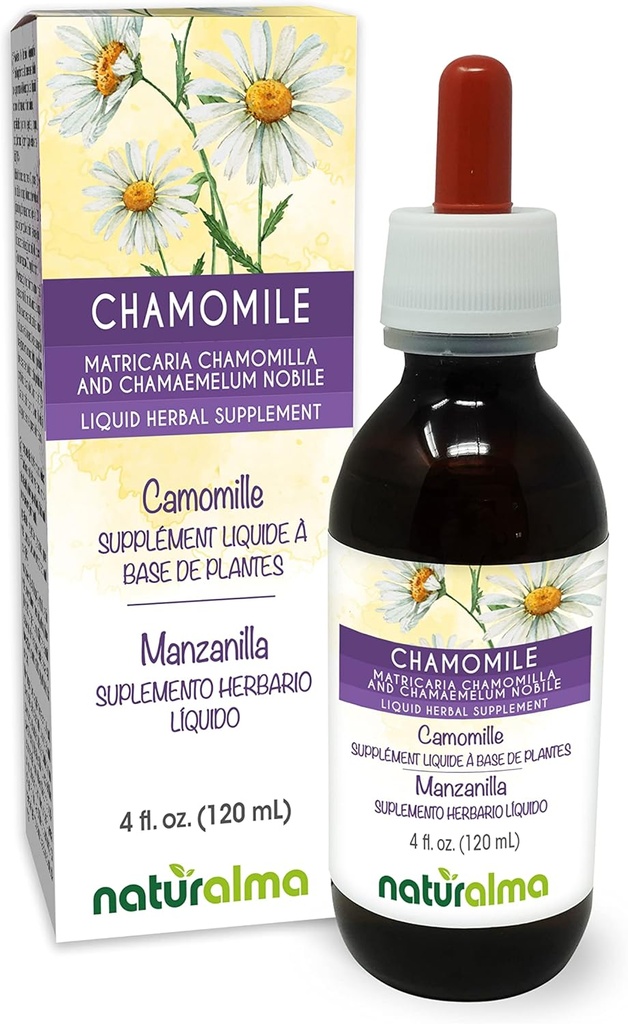Naravoslovna nemška in rimska kamilica (Matricaria chamomilla in Chamaemelum nobile) Cvet Alkohol brez tinkture - 4 fl oz Liquid Extract v kapljicah - Zeliščni dodatek - Vegan