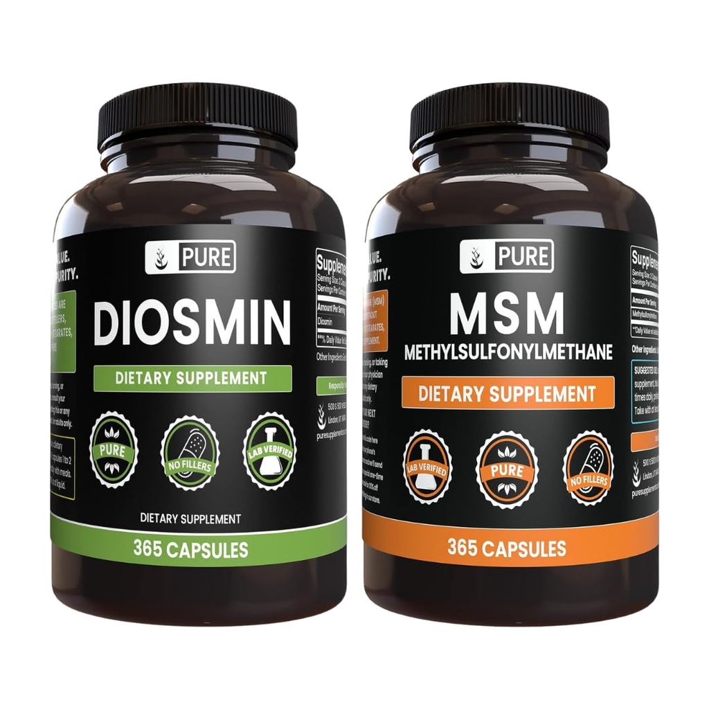 PURE ORIGINAL SESTAVINE Diosmin in MSM paket, 365 Kapsule vsak, brez magnezij ali riž polnila, vedno čist