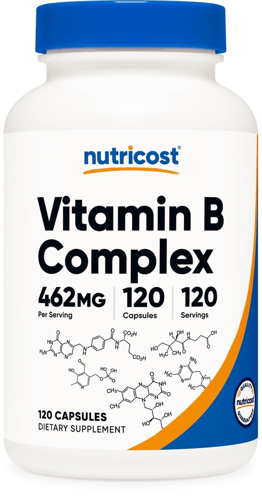 Nutricost Visoka moč Vitamin B Complex 462mg, 120 Kapsule - z vitaminom C - Energijski kompleks