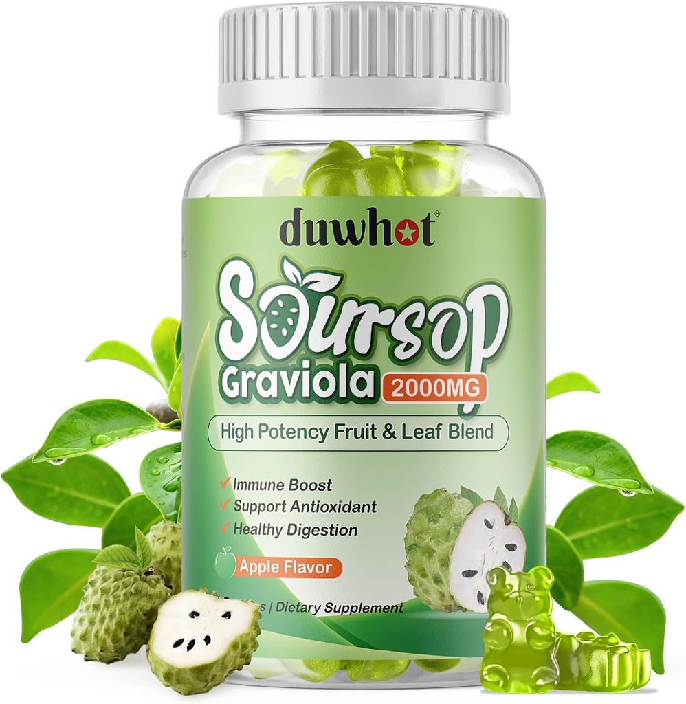 Soursop Gummies 2000MG, Soursop Leaf & Fruit Extract za odrasle, Soursop Fruits w/Vitaminc C za imuno podporo, antioksidant in prebavna pomoč, Vegan, 60 grofov