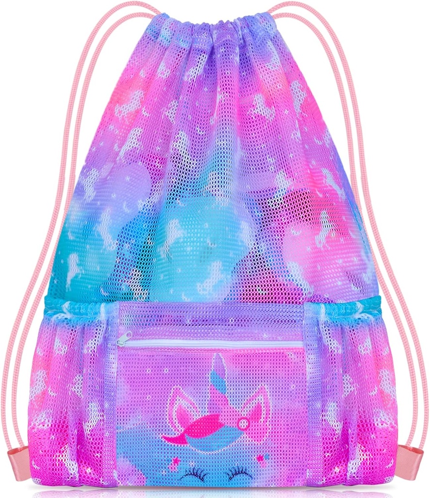 PASHOP Drawstring Backpack za otroke, dekleta Mesh Beach Bag za plavanje, velike velikosti gim Drawstring Bags Cinch Sack za dekleta (Unicorn)