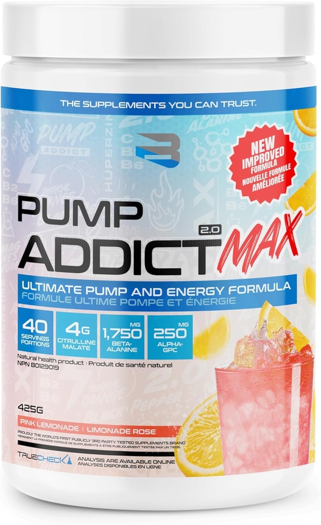 Verujte dopolnila - Črpalka Addict Max Pred-World Powder - Izboljšana energija, Fokus, in vzdržljivost... (40 strežba, roza limonada)