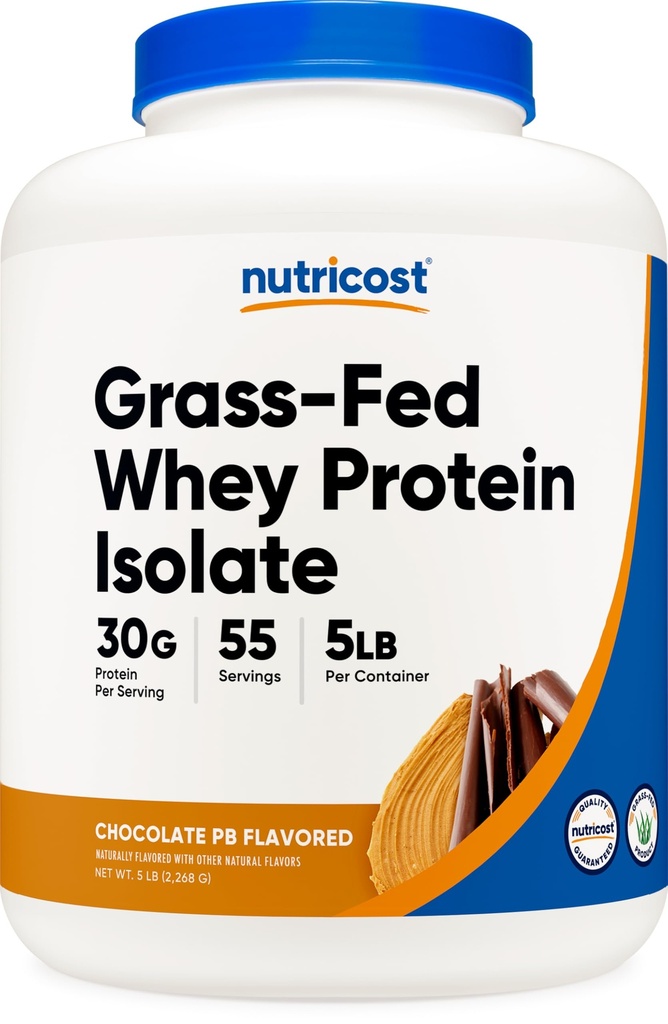 Nutricost izolat sirotkinih beljakovin s hranili v travi (hokolatno arašidovo maslo, 5LBS) - ne-GMO, brez glutena