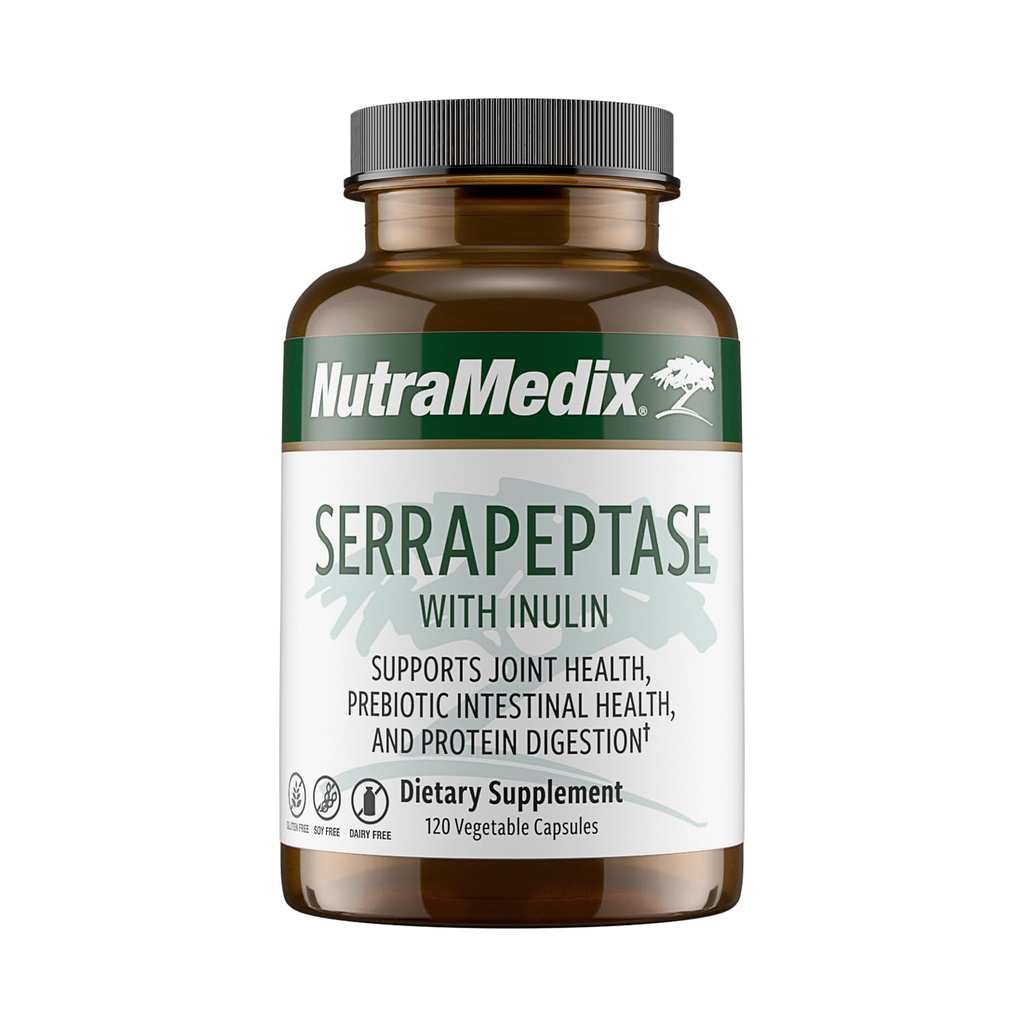 NutraMedix Serrapeptase dodatek s proteolitičnimi prebavnimi encimi za ženske in moške - inulin prebiotična fiber za Gut zdravje in skupno podporo - mlečni, sojini in gluten-free (120 kapsul)