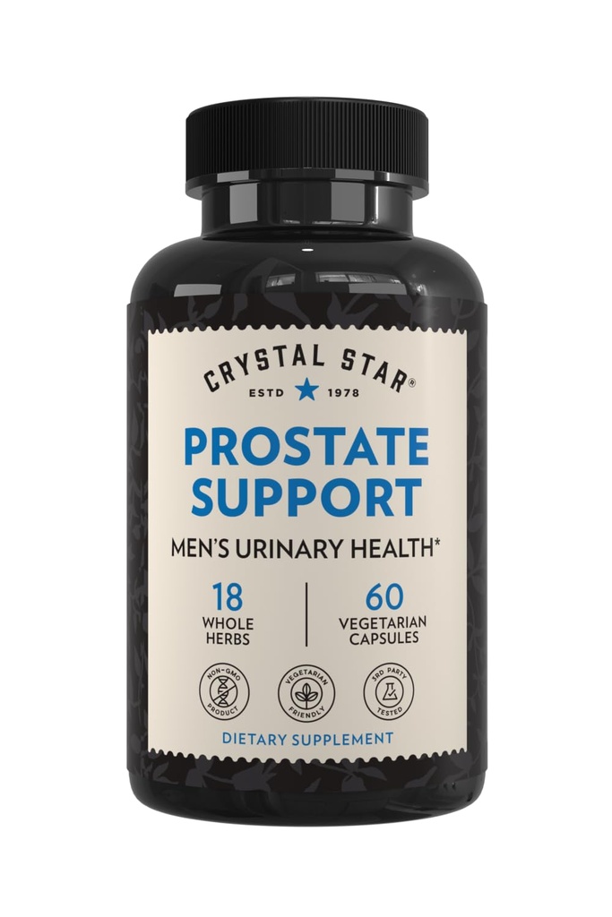Crystal Star Prostate Support Saw Palmetto Dodatki za moške (60 kapsul) – Bladder & Urine Health – Ginger & Pygeum - Non-GMO