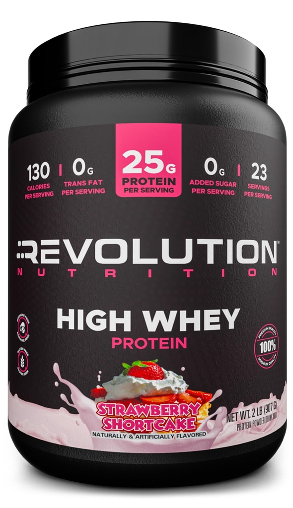 Revolucija Prehrana, Visoka sirotka, Beljakovine Powder 2LB, sirotki izolat, Gluten brez, Lean Muscle Mass za moške in ženske, 25g beljakovin na Scoop, 908 g, 24 Serving (Strawberry Shortcake, 2 funta)