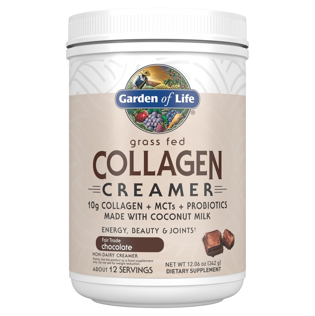 Vrt življenja Trava Fed Kolagen Creamer Powder - Čokolada, 12 Serving, Prašek za kavo Energy Beauty Joits, Kolagen Peptide s kokos MCT, Keto Protein dopolnila