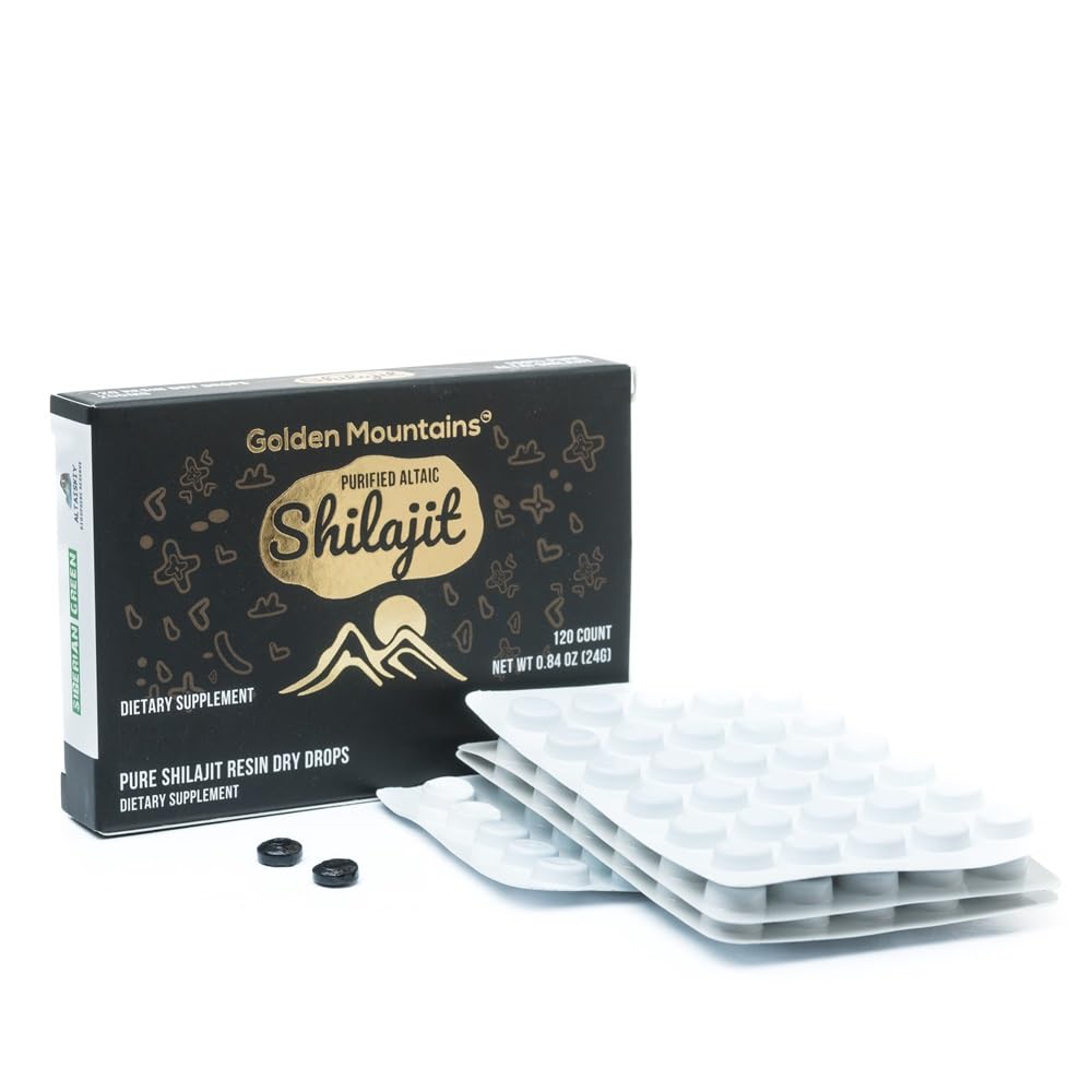 Sibirska zelena Premium Pure Shilajit suhe kapljice Altai Golden Mountains - 120 Count (200 mg) Verodostojna varnost in kakovost certifikat - US Lab Tested Fulvic Acid
