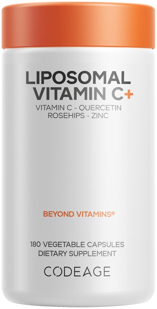 Šifraža Liposomski Vitamin C 1500mg z cinkom, Bezgove jagode, Citrus Bioflavonoidi Grenivke, Lemon, Orange Powder, Quercetin & Rose HIPS Sadje – Veganski dodatek - Ne-GMO, Veganske tablete, 180 Kapsule