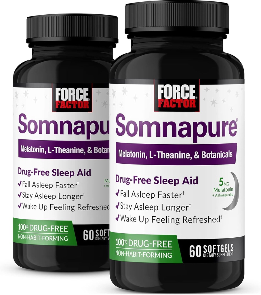 DEJAVNIK Somnapure Mehurčki 2-Pack pomoč za spanje, da zaspi hitreje, ostati spal dlje, zbuditi osveženo, pomoč za spanje za odrasle z Melatonin, Ashwagandha, Valerian Root, 120 Softgels