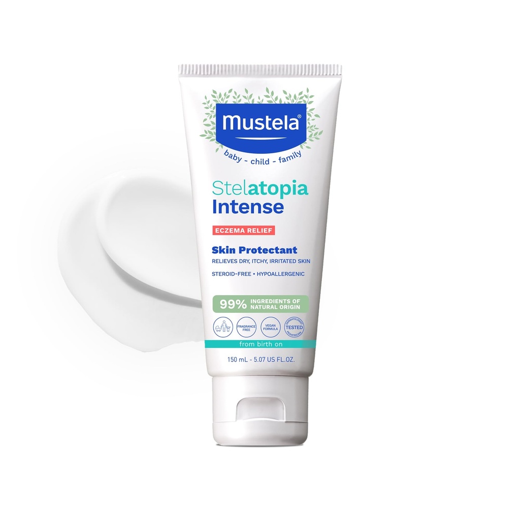 Mustela Eczema Relief Cream Stelatopia Intense - Fragrance-Free Vlažilna losjon telesa s koloidno ovseno kašo - Za suho, srbečo, razdraženo kožo & izbruhov - Baby, Child & Adult - 5.07 fl. oz.