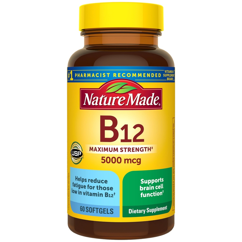 Nature Made Maximum Strength Vitamin B12 5000 mcg Softgels, 60 Softgels