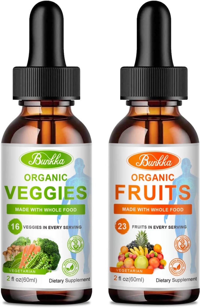 Sadje in zelenjava dodatek - Ravnotežje naravnega sadja in zelenjave Tekoče kapljice 2 Pack, celotno prehransko dopolnilo - napolnjena z vitamini in minerali - 2 FL OZ Sadje & 2FL OZ Veggie