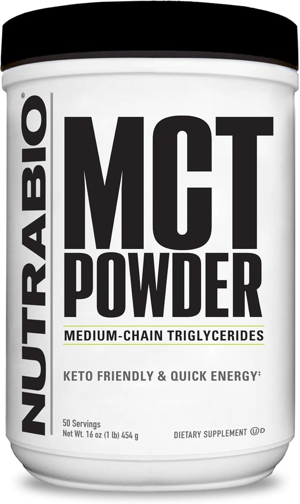 NutraBio MCT prašek, srednjeverižni trigliceridi, naoran pridobivanje teže, Keto Prijazno, 1 lb. prašek - 50 serviranja