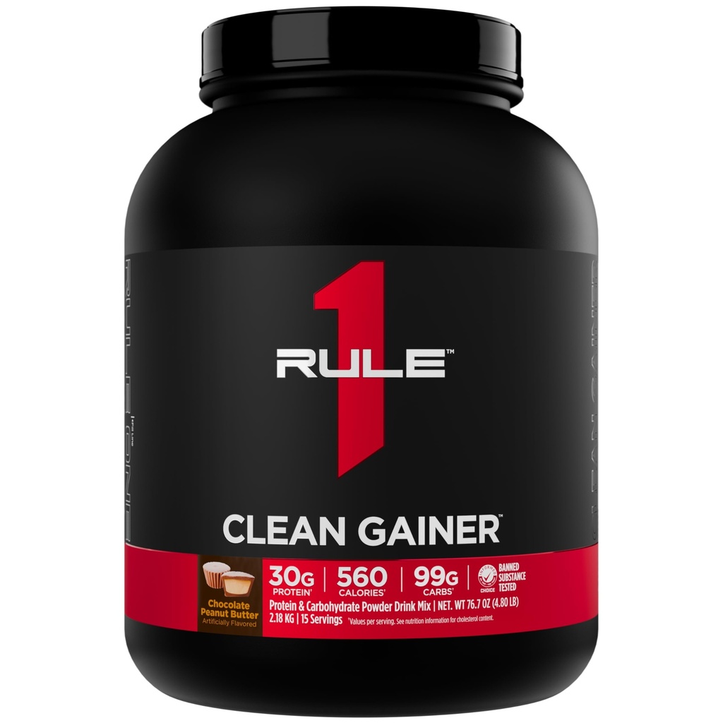 Pravilo 1 Clean Gainer - High-Protein Lean Gain Formula s 560 kalorijami, 30g proteinov s polnim spektrom, več kot 90g ogljikovih hidratov, manj kot 6g maščob (15 servingov, čokoladno arašidovo maslo)