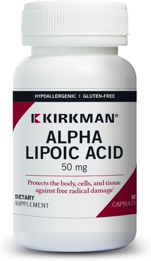 Kirkman - Alfa lipoična kislina 50 mg - 90 kapsul - močan antioksidant - ščiti pred škodljivimi radikali - hipoalergeni