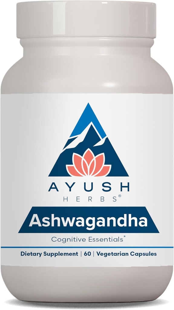 Ayush Herbs Ashwagandha Kapsule - Ashwagandha za moške in ženske, Ashwagandha dodatki, Pure Ashwagandha Koren prašek za stres, 500mg na tablete - 60 vegetarijanske kapele (1 grof)