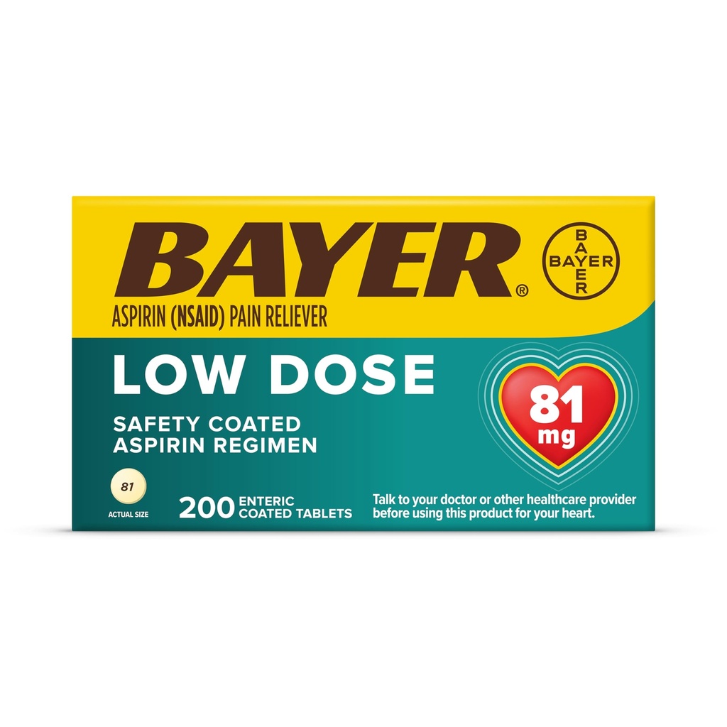Bayer Aspirin Regimen Nizki odmerki Enterične obložene tablete, 81 mg, 200