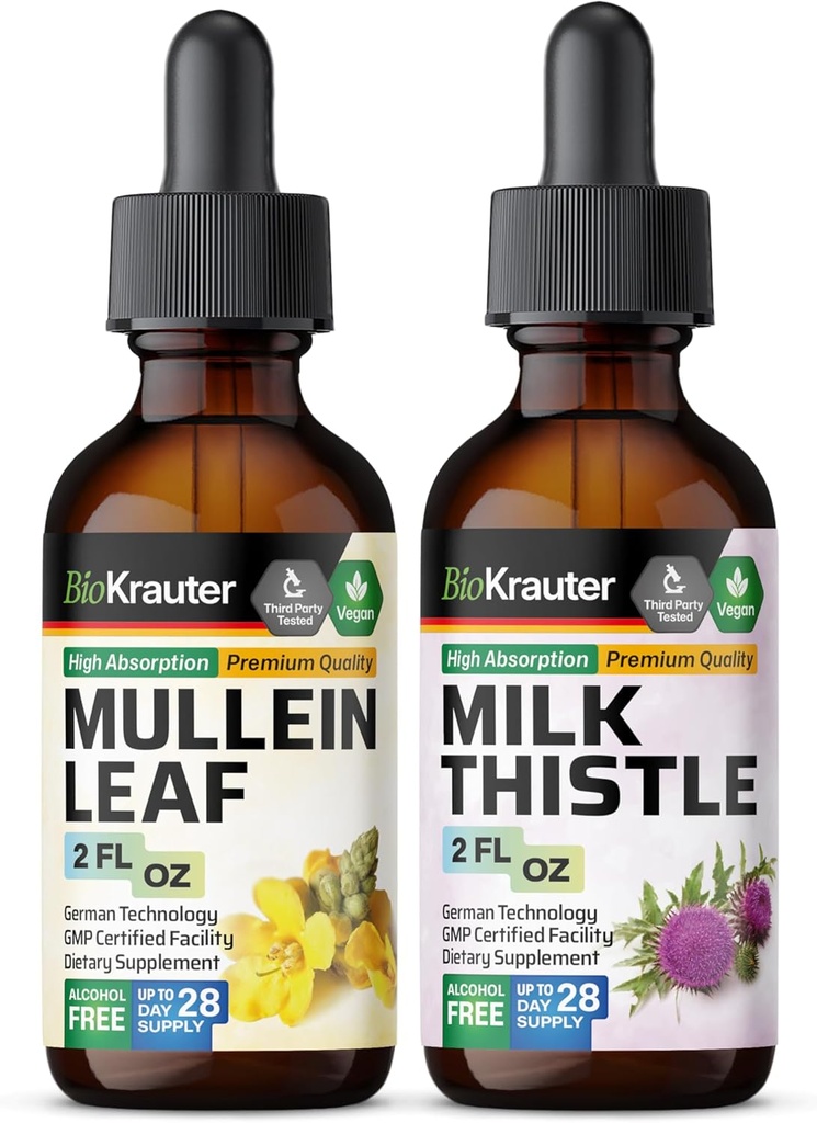 BIO KRAUTER Mullein Tinkture 2 Fl. Oz. & Milk Thistle Tinkture 2 Fl. Oz.