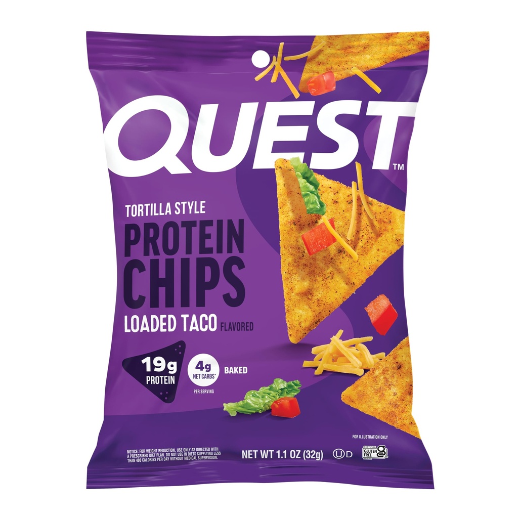 Quest Nutrition Naloženi Taco Tortilla Style Protein Chips, 19g Beljakovine, 4g Net Carb, Low Carb, Gluten Free, 1,1 oz (Pack of 12)