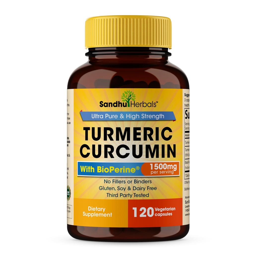 Sandhu Zelišča Organic Kurkumin 120 Kapsule z Bioperine črnim poprom Extract dodatek 