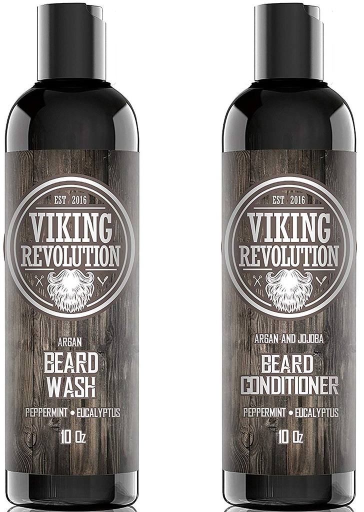 Garnitura ščitnikov in balzamov za vikinško revolucijo - Vrhunski komplet za nego brade z arganovim in jojobinim oljem za zdravo rast brade, brez rbenja ali razdražljivosti, Rich Lather, Eucalyptus Scent (10 oz)