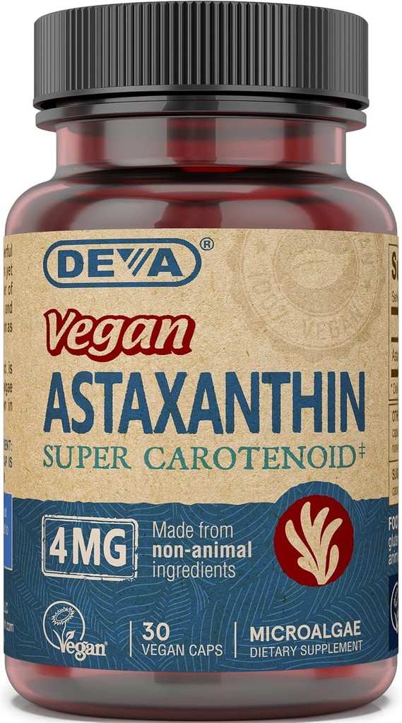 Deva Nutrition Vitamini Astaksantin 4mg, Vegan, izdelan iz Haematococcus Pluvialis Microalgee, 30 kapsul, 1-Pack