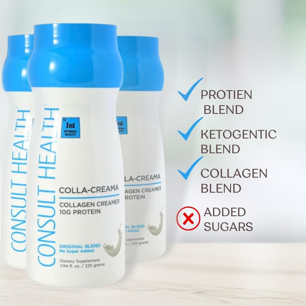 Consult Health - Cola-Creama Collagen Creamer Supplement - 10g Beljakovine - Ketogena mešanica - Powder Coffee Creamer - Kokosovo olje, energijsko povečanje MCT olje - Brez dodanega sladkorja - 7,94 oz