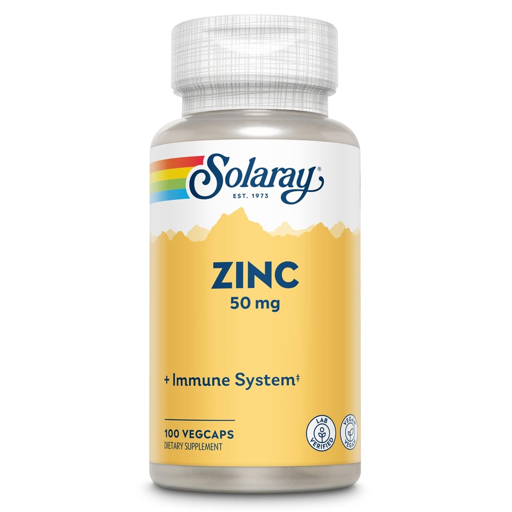 Solaray cink 50 mg imunske podporne kapsule, 100 število, vegan, bučno seme