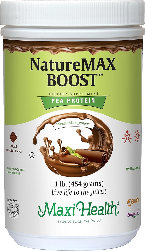 NatureMax BoostTM Pea Protein Powder - energijska dopolnila Nadomestek - 20g Beljakovine na postrežbo - Naravna čokoladna aroma - Kosher Vitamin - 1lb.