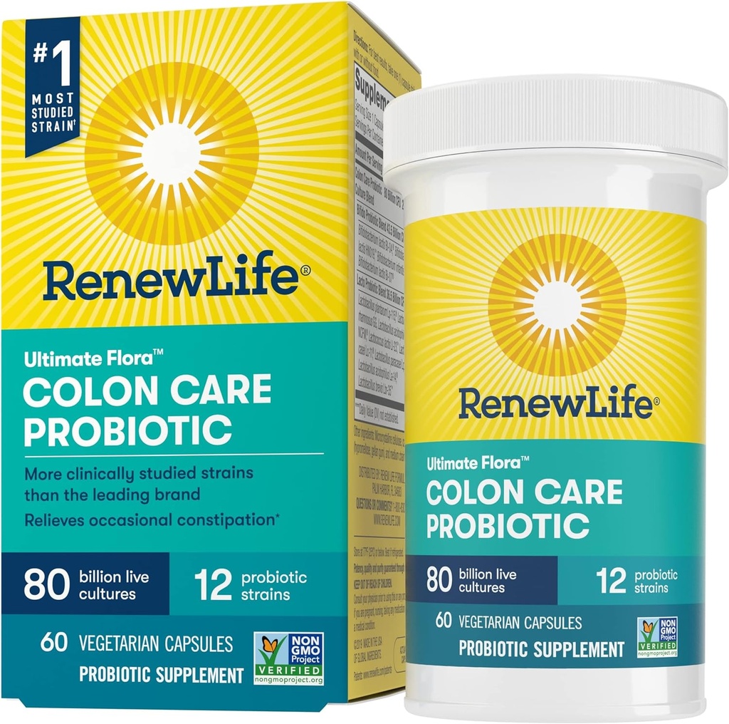 Obnovitev Life Adult Colon Care Probiotic Supplement, Gluten, Dairy & Soy Free, 80 milijard CFU na kapsulo, 60 kapsul (Package May Vary)