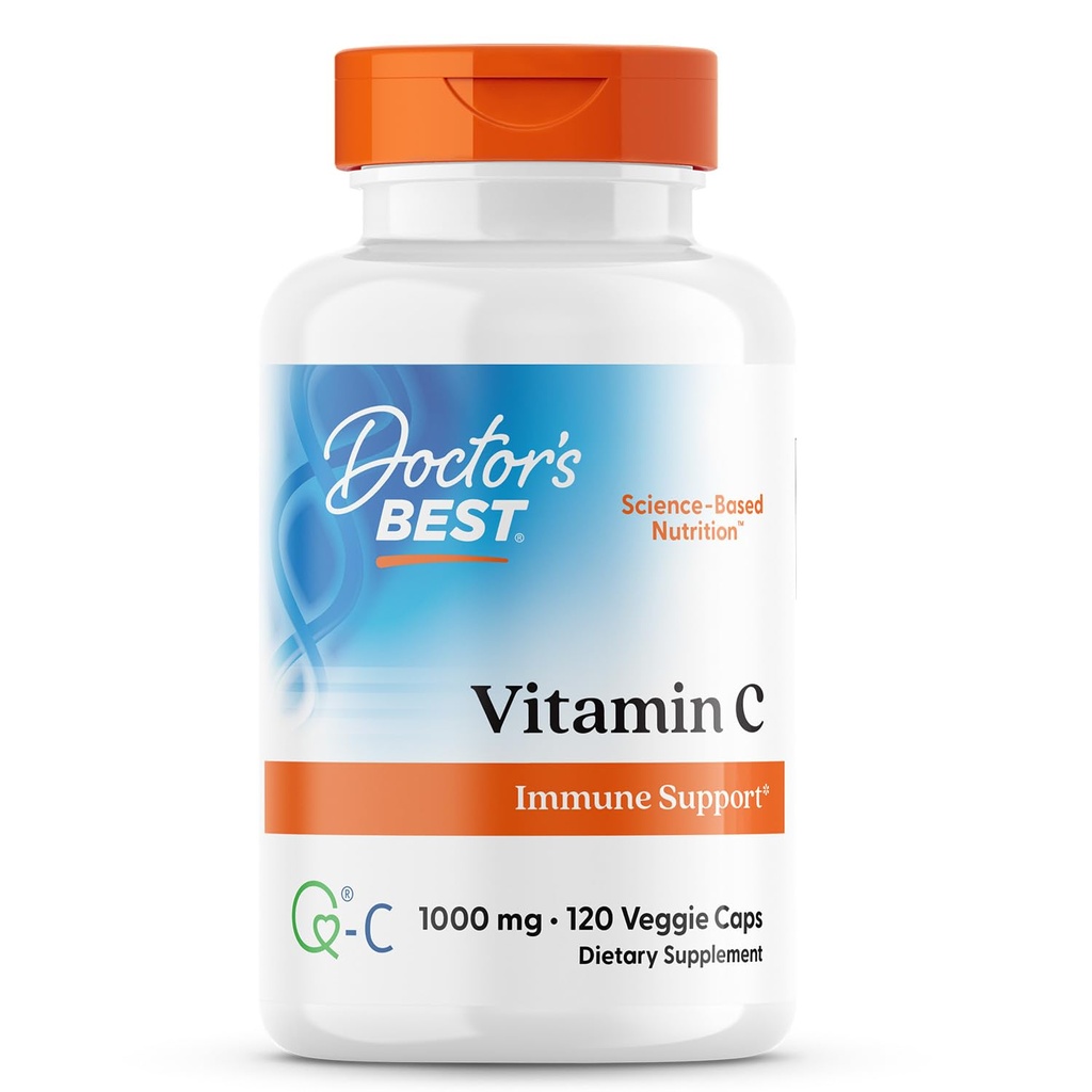 Zdravnikov najboljši vitamin C 1000mg dodatek za moške in ženske - Veganske kapsule vitamina C kot Q-C Askorbinska kislina, Imunska zdravstvena podpora za odrasle, brez GSO, brez glutena, brez soje - 120 Veg kapice