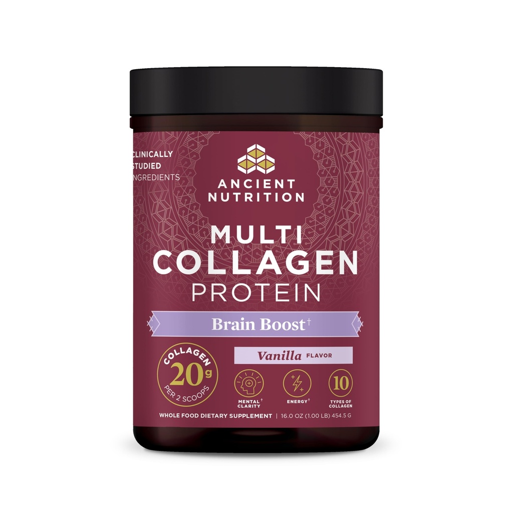 Ancient Nutrition Collagen Powder Protein, Multi Collagen Protein, Hidrolizirani kolagen Peptides Podpira kožo in nohte, Skupni dodatek (Brain Boost, 45 Serving)