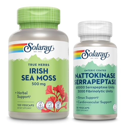SOLARAY Irish Sea Moss 500mg in Nattokinase Serrapeptase dodatek - Wellness paket z naravno pojavlja vitamine, minerali - Gut Health, Sinus, Heart Health Support, 60-Day garancija, 100/30ct