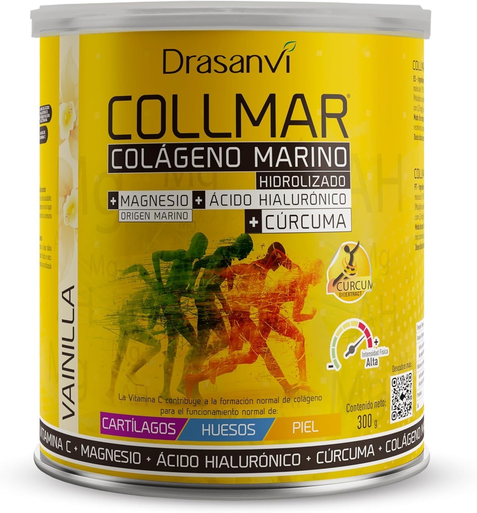 Drasanvi COLLMAR Hidroliziran kolagen z magnezijem in kurkuma 300g praška vanilija aroma - za rast mišic in brez glutena