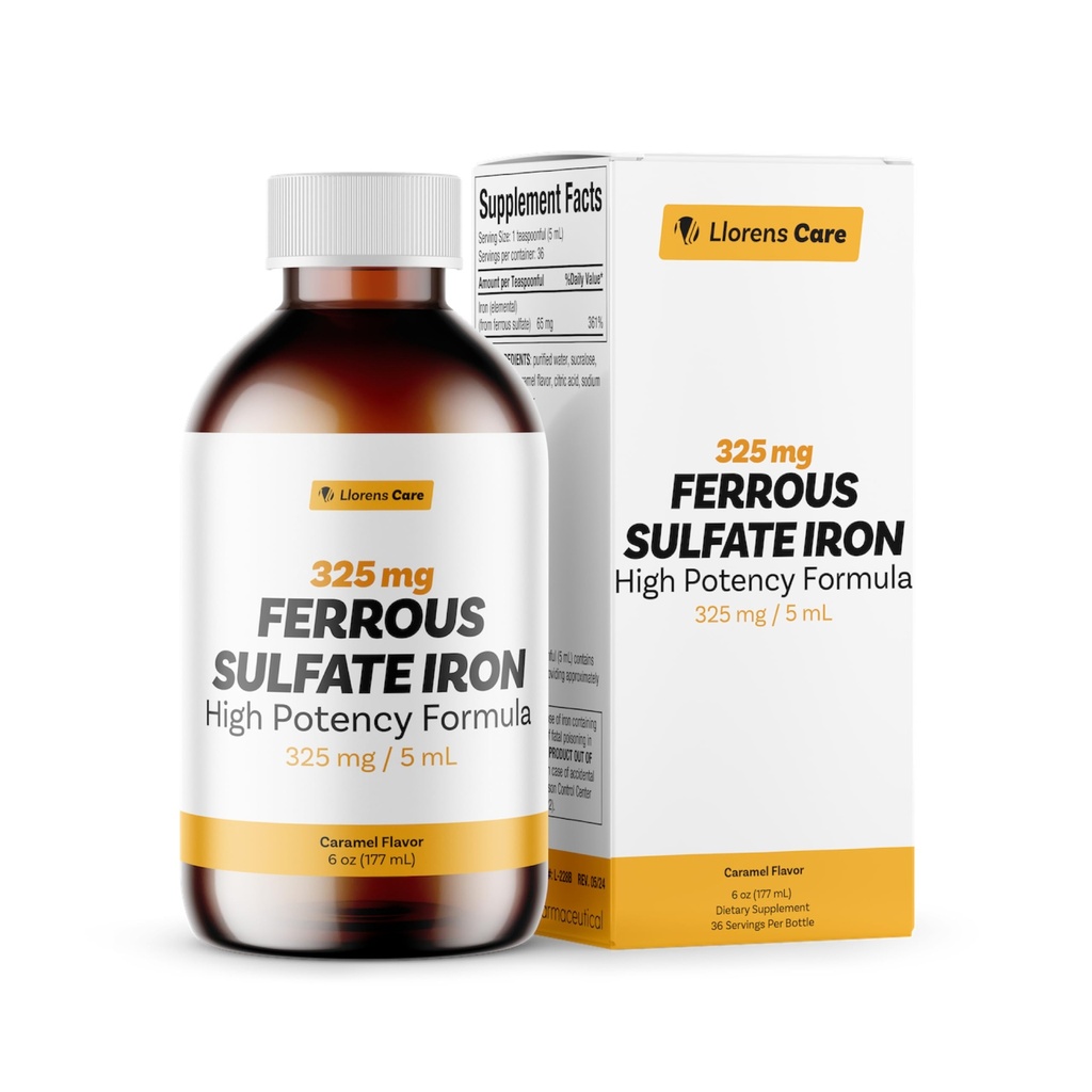 Železov sulfat 325mg tekoče železo 65mg elementarnega železa, ki ga Llorens Care - 6 oz - Karamelne arome (6 oz, karamel)
