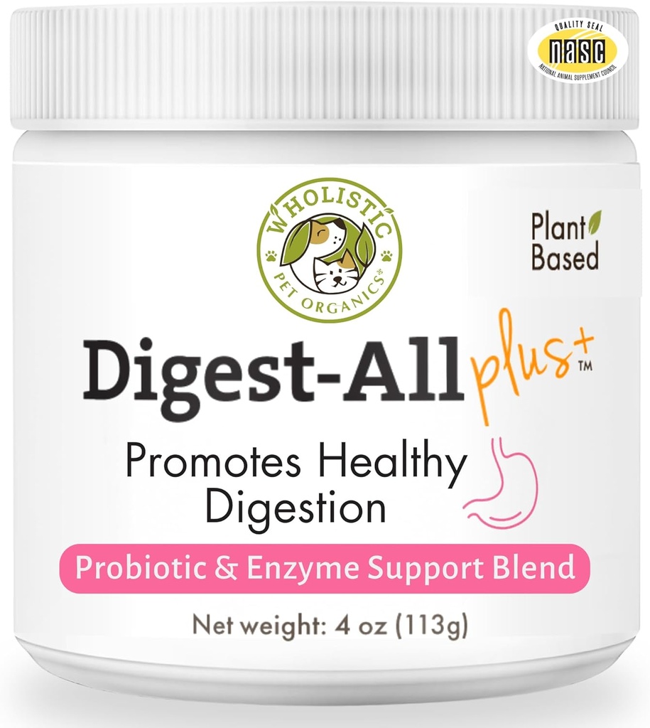 Wholistic Pet Organics Probiotiki za pse z digestivnimi encimi in Prebiotic Fiber - 4 Oz - Dnevni Cat & Dog Probiotiki za digestivno zdravje, Anti Diarea & Gut podpora - Naravni prah dodatek