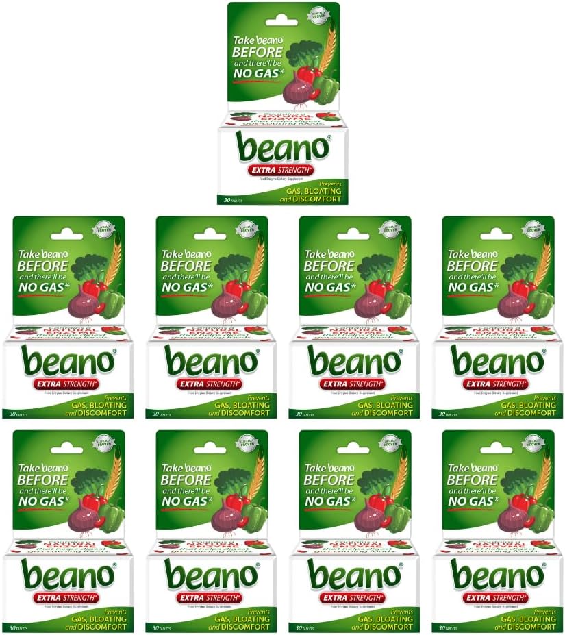 Beano ekstra moč, Prebavni encim dopolnilo, Preprečuje plin, Bloating in neugodje (Packaging May Vary) 30 Število vsak (Pack od 9)