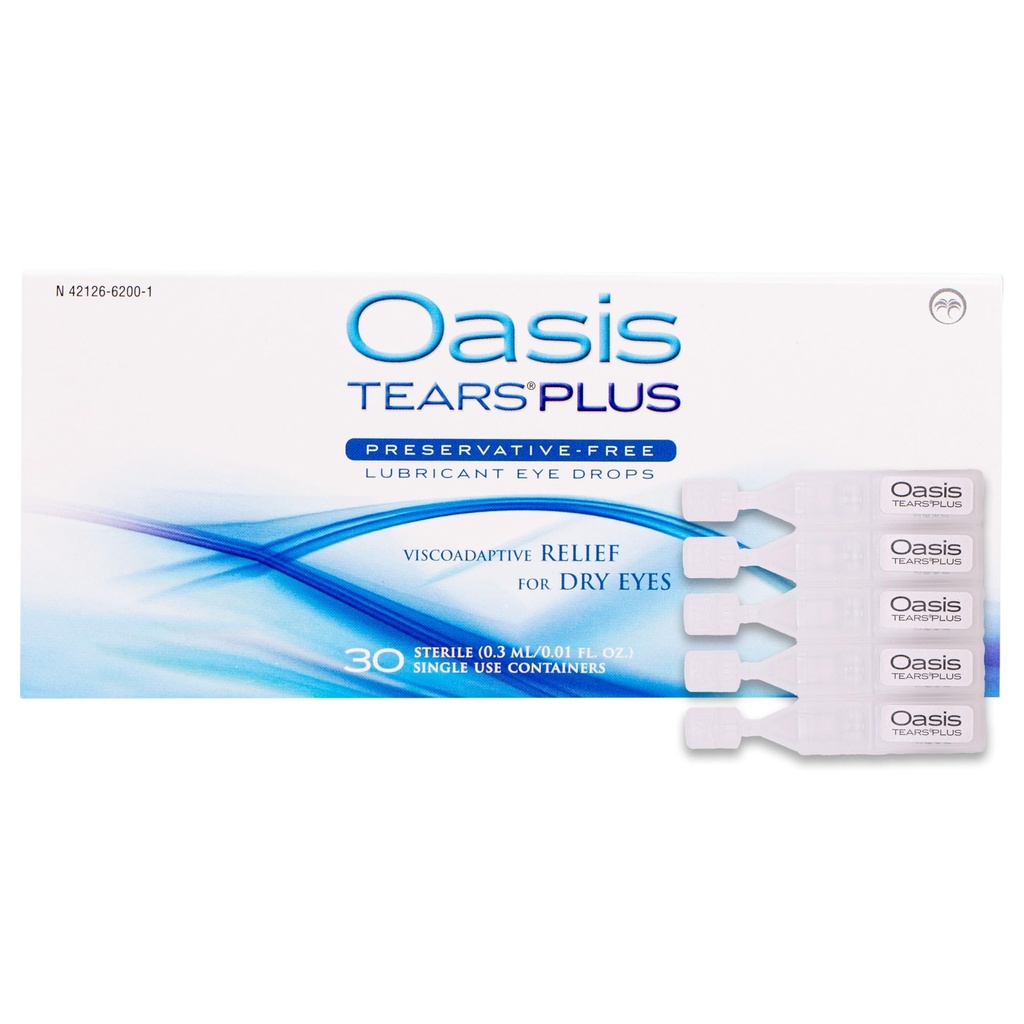 Oaza TEARS PLUS Ohranjevalno proste kapljice za oči maziva, 30 vsebnikov, 0,3 ML/0,01 FL OZ