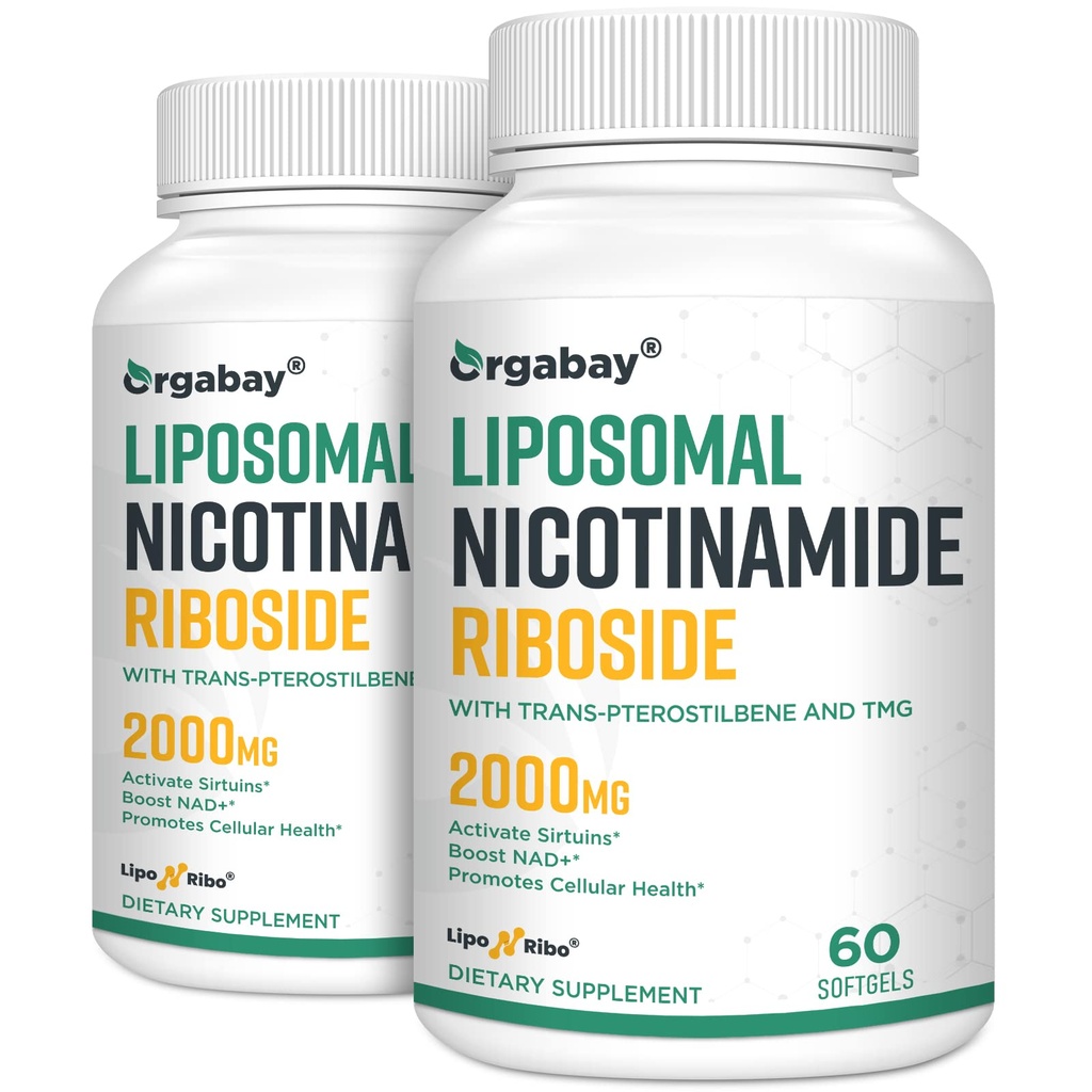 Orgabay Liposomal Nikotinamid Ribozid 2000 MG s TMG in Pterostilbene, povečanje NAD+, podpora zdravo staranje, 120 število
