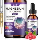 Magnezij Glycinate 200mg dodatek, Magnezij tekoče kapljice z vitaminom B6, Ashwagandha, L - Theanine, Kamilica -Podpora Stres Relief, kosti, mišice, Mood Vegan - Malina Okus - 2 FL.OZ