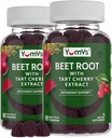 YUM-V's Beet Root Gummies z izvlečkom češnjeve pite - Berry Flavor Beettroot Gummies - Beet Chews za krvni obtok in antioksidant podporo - Red Beets Gummies Berry 60 Število (Pack of 2)